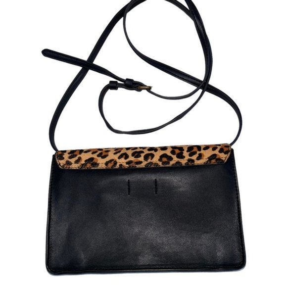 j. crew medium leopard pony hair blk leather cross body messenger bag - Picture 8 of 9